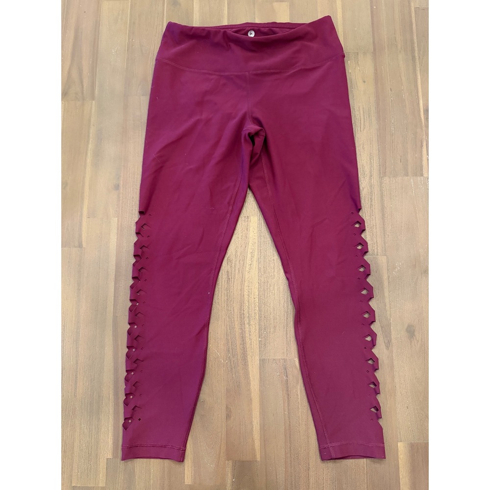 90‎ Degree By Reflex Burgundy Lattice Cutout Leggings Womens M Yoga Pants